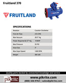 Specifications for Fruitland 370 Vacuum Pump, Part Number RCF370LUA CCW, available from Pik Rite