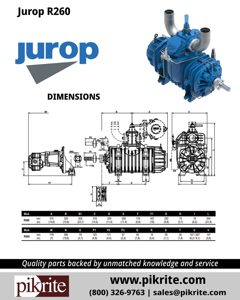 Jurop R260 Vacuum Pump, CW Rotation, Part No. A620809440