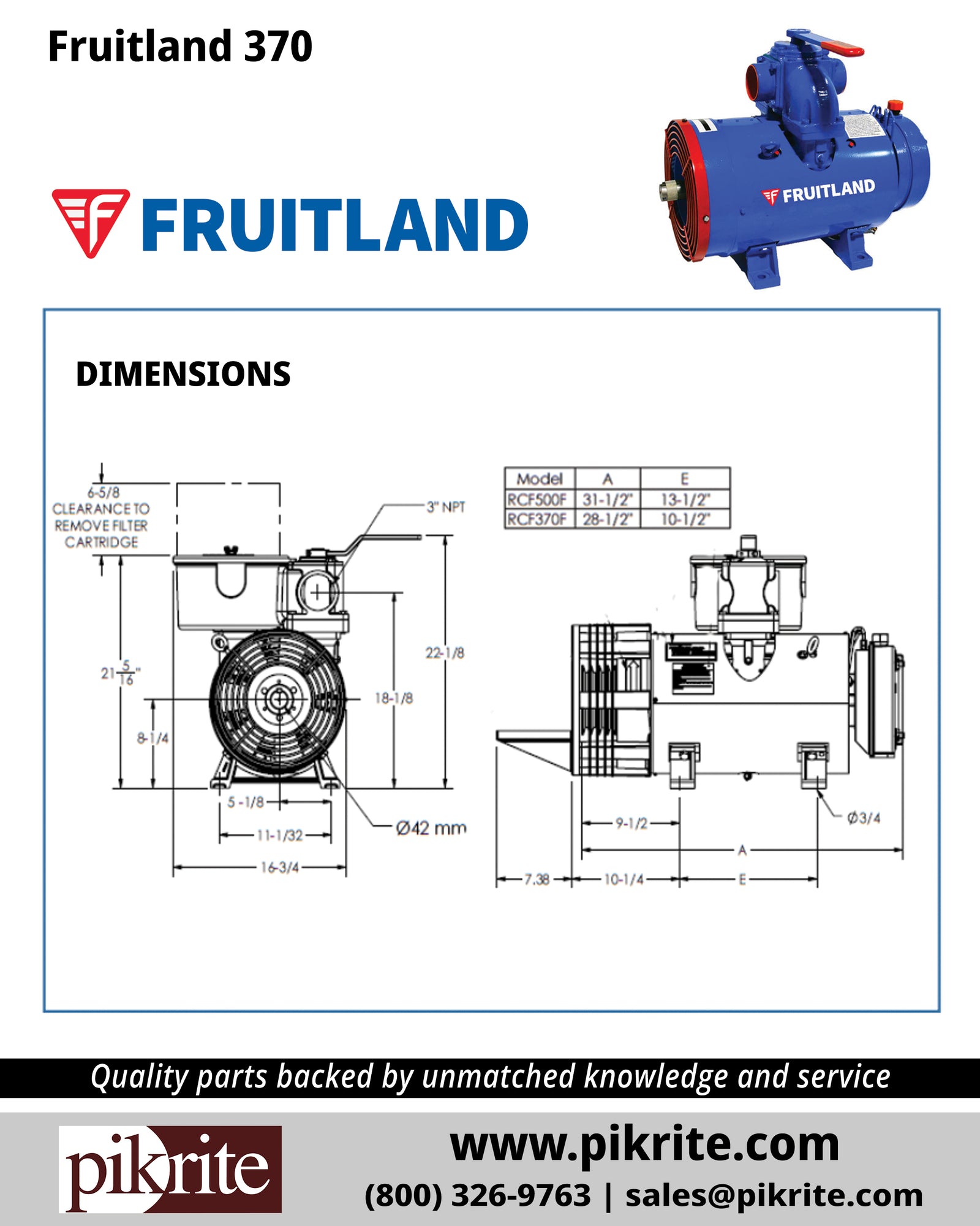Fruitland 370 Vacuum Pump, Parts from Pik Rite
