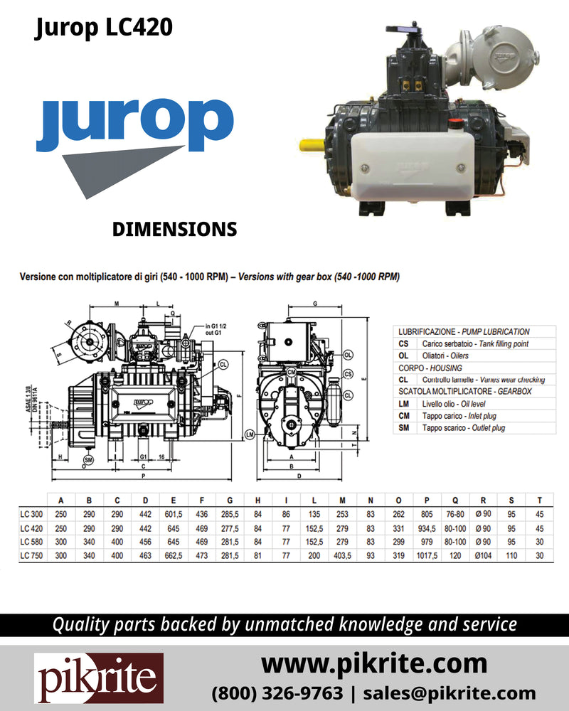 Jurop LC420 Vacuum Pump, CCW Rotation, Part No. A242809440