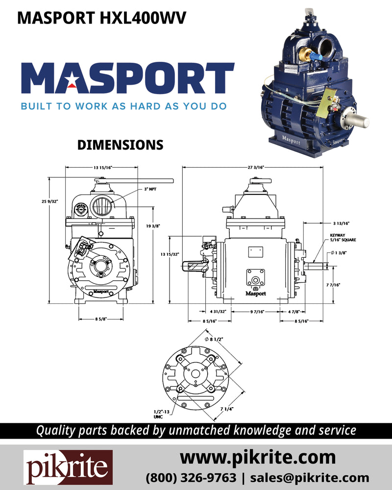 Image of Masport HXL400WV Vacuum Pump Dimensions, availalble from Pik Rite