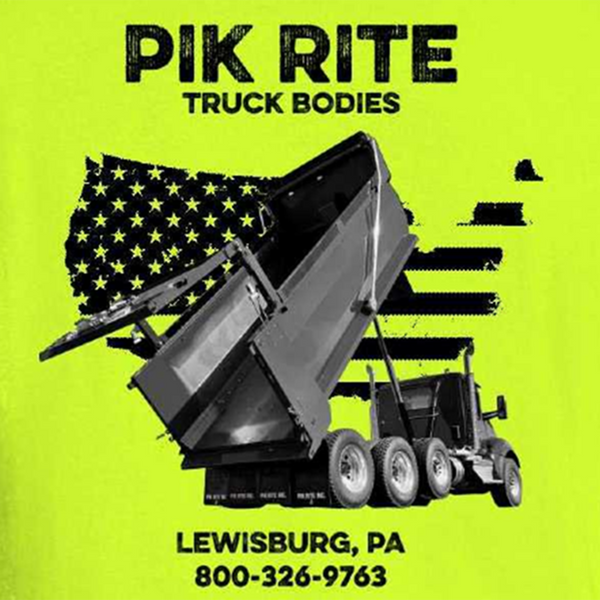 Photo of Pik Rite Truck Bodies T Shirt, Safety Yellow, Close Up of Back of Shirt